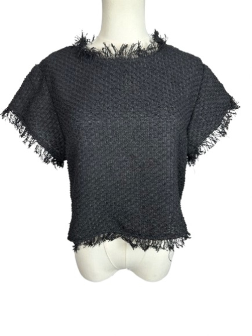 🌟 SALE 🌟 cupcakes & cashmere Black Textured Short Sleeve Fringe Top